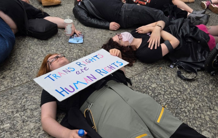 Nottingham activists stage die-in against EHRC trans guidance